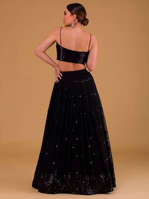 black Georgette Sequin Embroidered Lehenga Set 3