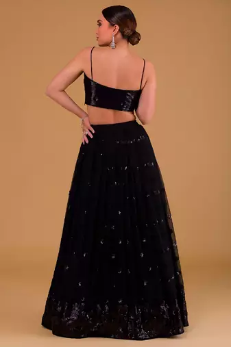 black Georgette Sequin Embroidered Lehenga Set