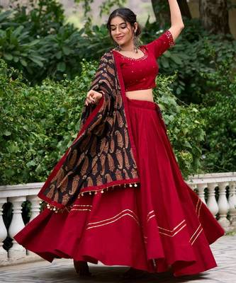 Navratri Maroon mirror work Chaniya Choli 4