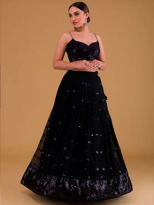 black Georgette Sequin Embroidered Lehenga Set 4