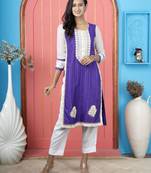 Purple embroidered silk straight cut kurta