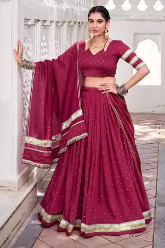navratri Maroon Chanderi Lehenga Choli