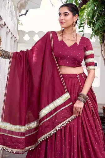 navratri Maroon Chanderi Lehenga Choli