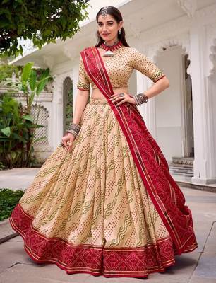 Off White Bandhej Print Lehenga Choli 1