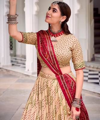 Off White Bandhej Print Lehenga Choli 2