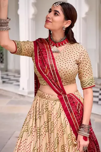 Off White Bandhej Print Lehenga Choli