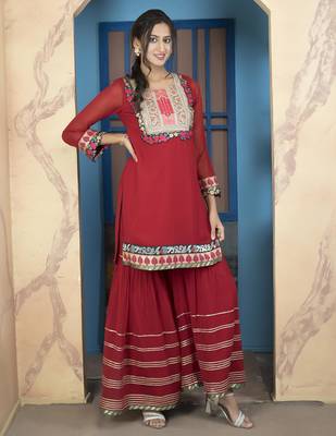 Maroon embroidered georgette straight cut kurta 2