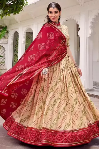 Off White Bandhej Print Lehenga Choli