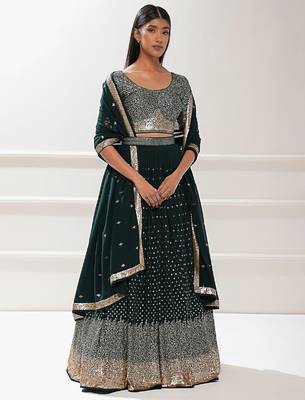 Deep Green Sequin Embroidered Lehenga Set 1