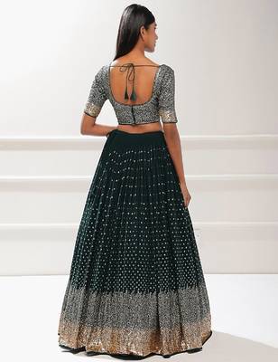 Deep Green Sequin Embroidered Lehenga Set 2