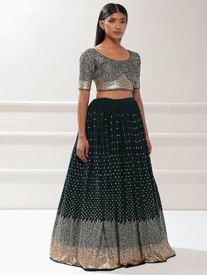 Deep Green Sequin Embroidered Lehenga Set 3