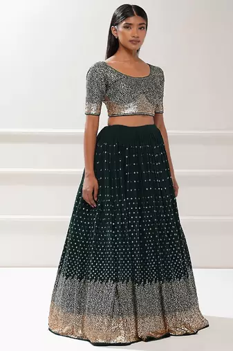 Deep Green Sequin Embroidered Lehenga Set