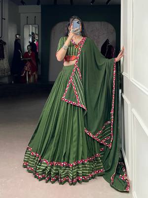 navratri Olive Green embroidered Lehenga Set 1
