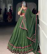 navratri Olive Green embroidered Lehenga Set