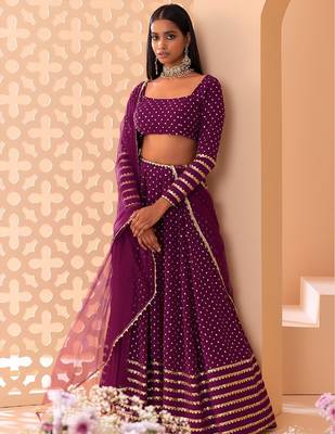 Wine Sequin Embroidered Lehenga Set 1