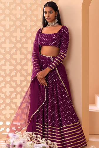 Wine Georgette Sequin Embroidered Lehenga Set