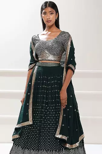 Deep Green Sequin Embroidered Lehenga Set