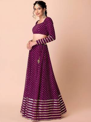 Wine Sequin Embroidered Lehenga Set 2