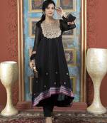 Black embroidered georgette asymmetrical kurta