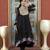 Black embroidered georgette asymmetrical kurta