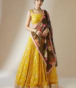 Yellow zari Embroidered Lehenga Set