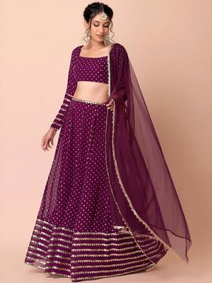 Wine Sequin Embroidered Lehenga Set 4
