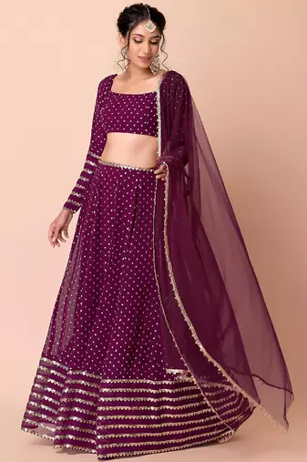 Wine Sequin Embroidered Lehenga Set
