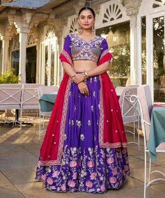 Purple Vichitra Silk Lehenga Choli  1