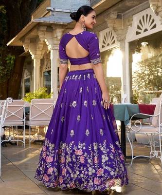 Purple Vichitra Silk Lehenga Choli  2