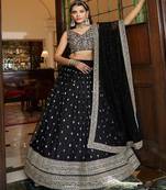 black Net Sequin Embroidery Lehenga Set 