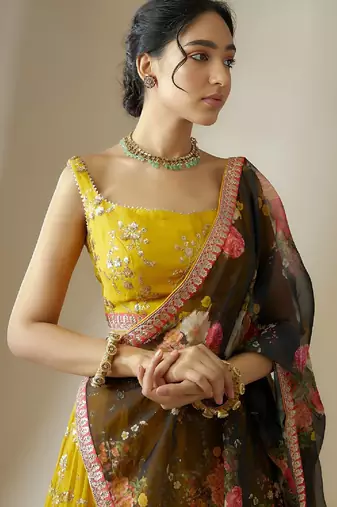 Yellow zari Embroidered Lehenga Set