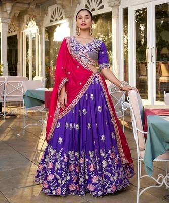 Purple Vichitra Silk Lehenga Choli  3