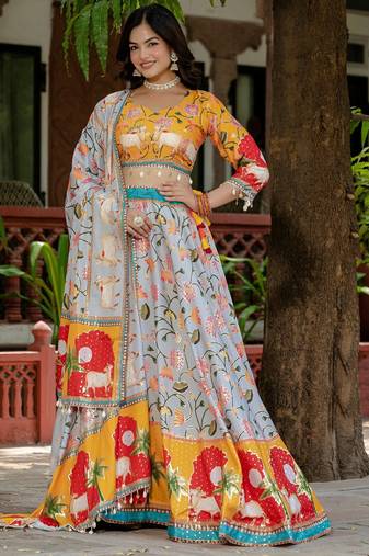 Vibrant Multicolor Printed Lehenga Choli with Dupatta