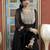 Black embroidered georgette asymmetrical kurta