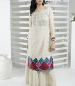 Beige embroidered silk straight cut kurta