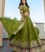 Green Embroidered Silk Lehenga Choli