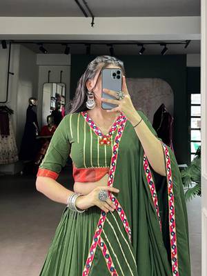 navratri Olive Green embroidered Lehenga Set 2