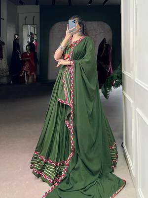 navratri Olive Green embroidered Lehenga Set 3