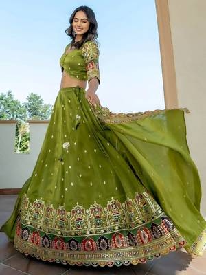 Green Embroidered Silk Lehenga Choli 4