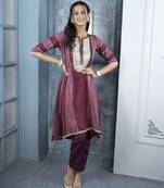 Maroon embroidered silk a line kurta