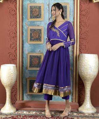 Purple embroidered georgette a line kurta 1