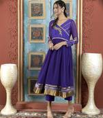 Purple embroidered georgette a line kurta