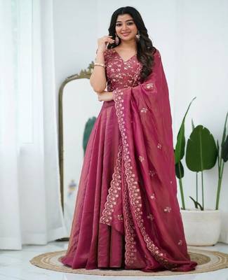 pink Art Silk Lehenga with Embroidered Dupatta 1