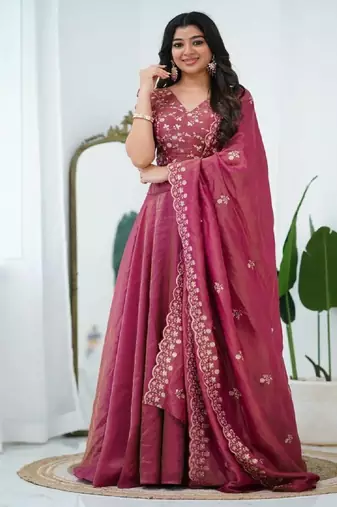 Elegant Art Silk Semi-Stitched Lehenga with Embroidered Dupatta