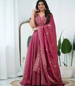 pink Art Silk Lehenga with Embroidered Dupatta