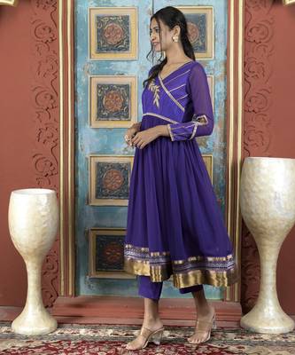 Purple embroidered georgette a line kurta 3