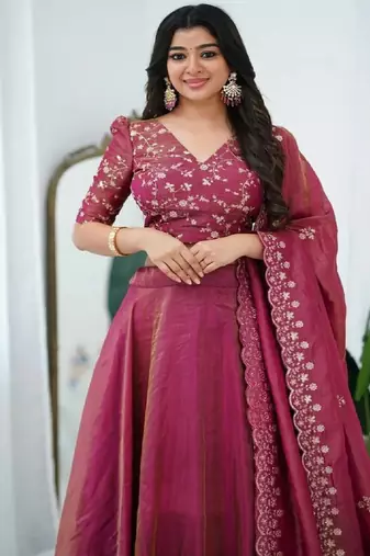 pink Art Silk Lehenga with Embroidered Dupatta