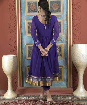 Purple embroidered georgette a line kurta 4