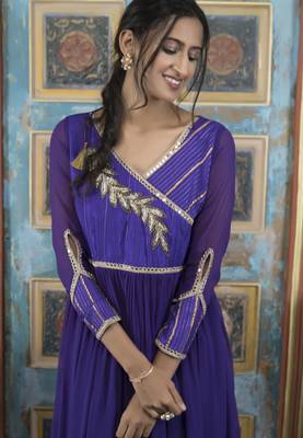 Purple embroidered georgette a line kurta 5