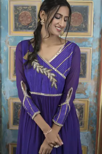 Purple embroidered georgette a line kurta